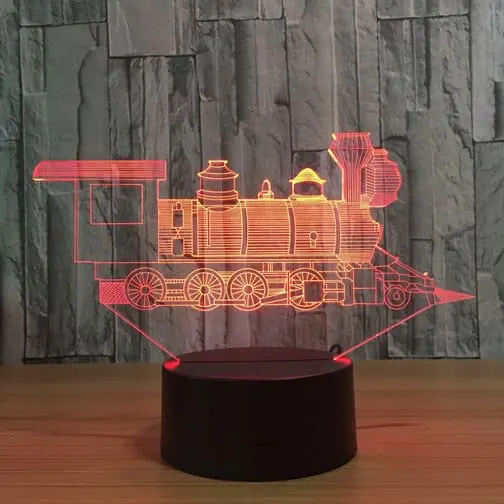 red ancient train 3d illusion lamp